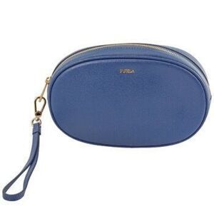 NWT FURLA  Leather Electra Cosmetic Pouch Bag Blue $110.00